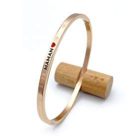 MAMAN • Jonc en acier inoxydable gravure noire