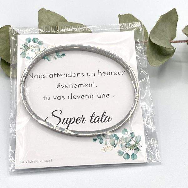 Future Tata, annonce "super tata", cadeau original, annonce grossesse, bracelet jonc, bracelet super tata, jonc fermé