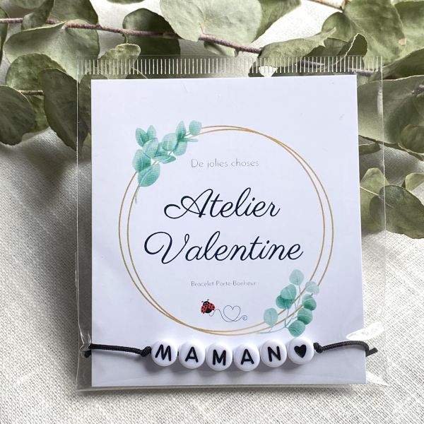 Maman - Bracelet perle N&B cordon ajustable