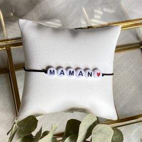 Maman - Bracelet perle N&B cordon ajustable