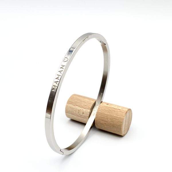 Maman ♡ Bracelet jonc à message en acier inoxydable