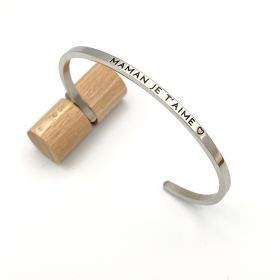 Maman je t'aime ♡, jonc ajustable en acier inoxydable gravure noire