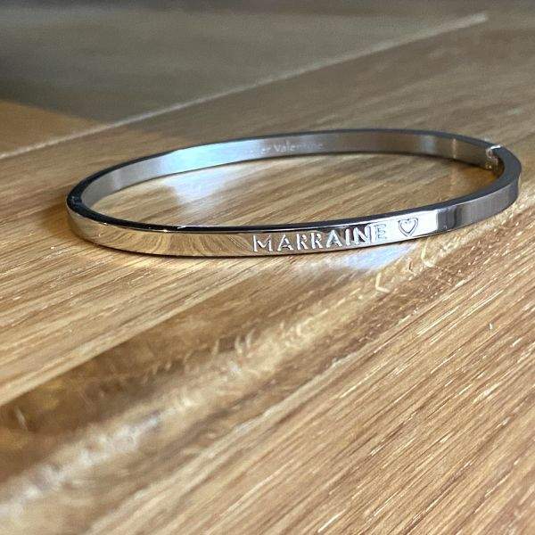 Marraine ♡, Bracelet jonc à message en acier inoxydable
