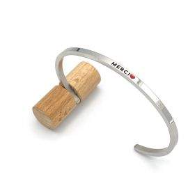 Merci ❤️, gravure noire, Bracelet jonc ajustable à message