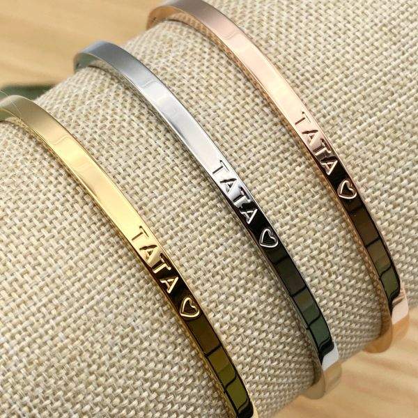 Tata ♡- Bracelet jonc à message en acier inoxydable