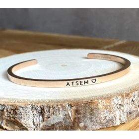 ATSEM ♡, Gravure noire, Bracelet jonc ajustable à message en acier inoxydable