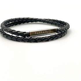 PARRAIN ♡ - Bracelet cordon à message cuir tressé noir double tour, annonce parrain, futur parrain