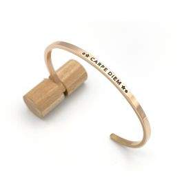 Carpe Diem - Bracelet jonc ajustable à message en acier inoxydable gravure noire