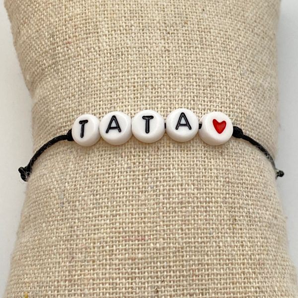 Future Tata, annonce tata, cadeau original, annonce grossesse,bracelet ajustable perle noire, bracelet tata, coeur couleur