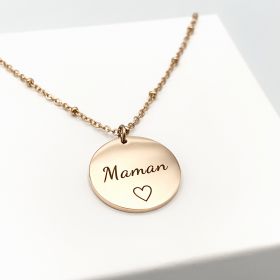 Collier médaille gravée, en acier inoxydable