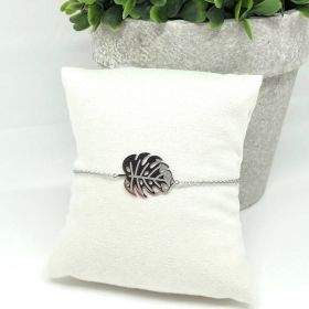 Bracelet chaîne ajustable fin feuille de philodendron en acier inoxydable