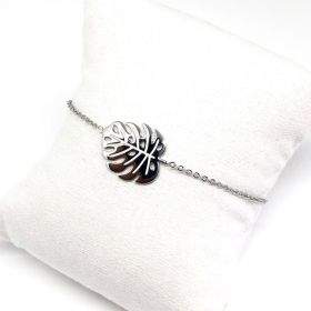 Bracelet chaîne ajustable fin feuille de philodendron en acier inoxydable