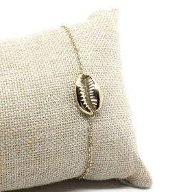 Bracelet chaîne ajustable fin coquillage cauri en acier inoxydable