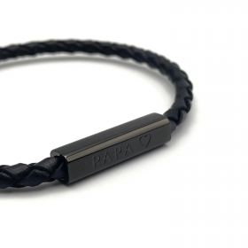 PAPA ♡ - Bracelet cordon cuir tressé noir, futur papa, fête des pères