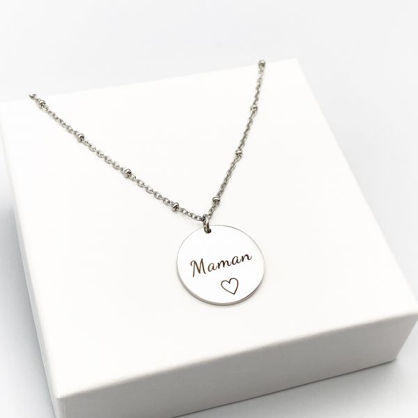 Collier médaille MAMAN, future maman, cadeau maman, fête des mères, collier personnalisé, bijoux personnalisés