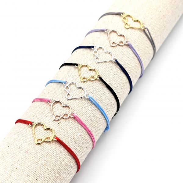 Coeur infini Argent 925, Plaqué or, Bracelet cordon ajustable, bracelet d'amitié