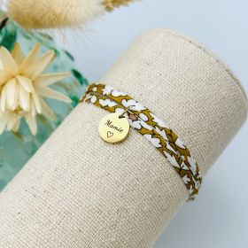 MAMIE ♡, Cordon Liberty ajustable, bracelet personnalisé, Liberty Moutarde