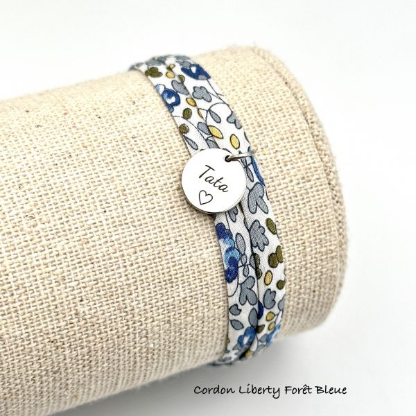 TATA ♡, Cordon Liberty ajustable, bracelet personnalisé Tata, Liberty Forêt Bleue