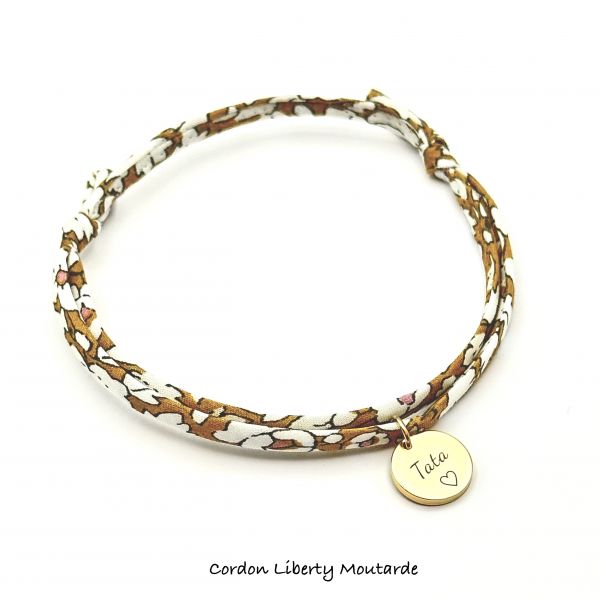 TATA ♡, Cordon Liberty ajustable, bracelet personnalisé Tata, Liberty MOUTARDE