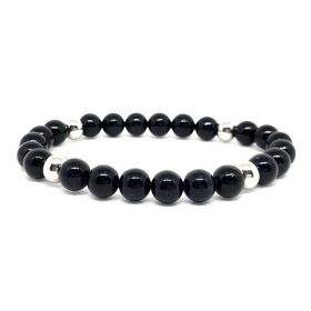 Bracelet élastique perles en verre noir et acier inoxydable