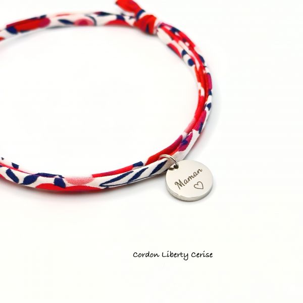 MAMAN ♡, Cordon Liberty ajustable, bracelet personnalisé, CERISE