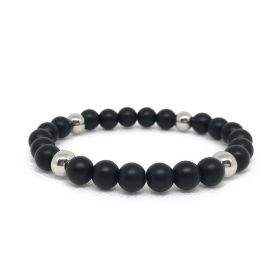 Bracelet élastique en perles polaris noir mat et acier inoxydable