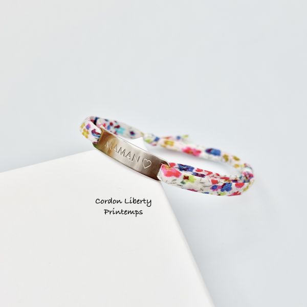 MAMAN ♡, Cordon Liberty ajustable, bracelet personnalisé, plaque gourmette
