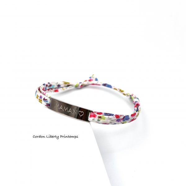 MAMAN ♡, Cordon Liberty ajustable, bracelet personnalisé, plaque gourmette