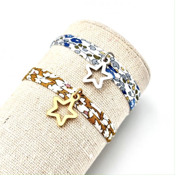 Bracelet cordon liberty ajustable, pendentif étoile