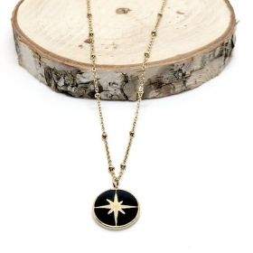 Collier chaîne pendentif médaillon étoile du nord en acier inoxydable