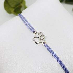 Bracelet cordon ajustable patte de chien chat en argent massif