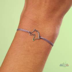 Argent 925, Plaqué or, Cheval, Bracelet cordon ajustable, équitation, horse, cavalière, bracelet d'amitié