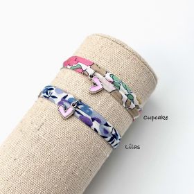 Bracelet cordon liberty ajustable, pendentif coeur