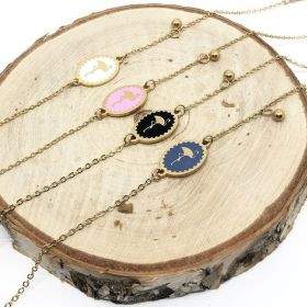 Bracelet chaîne ajustable flamant rose en acier inoxydable