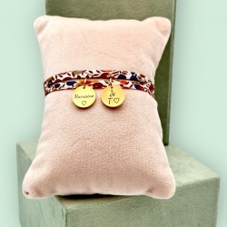 2 Médailles, Marraine, Je t'♡, cordon Liberty ajustable
