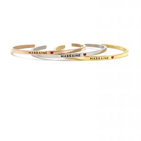 Marraine ❤️, Bracelet jonc ajustable en acier inoxydable gravure noire