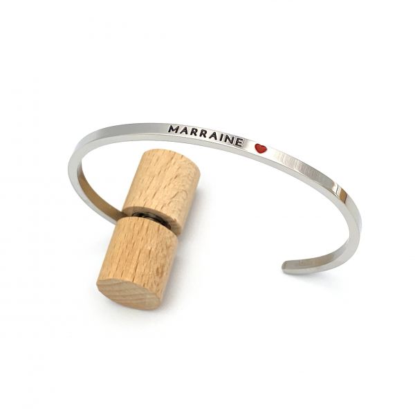 Marraine ❤️, Bracelet jonc ajustable en acier inoxydable gravure noire