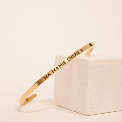 Ma mamie chérie, Bracelet jonc ajustable à message en acier inoxydable gravure noire