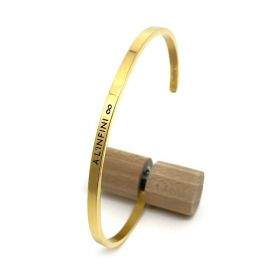 A l'infini - Bracelet jonc ajustable à message en acier inoxydable gravure noire