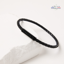 PARRAIN ♡, Bracelet cordon à message cuir tressé noir, annonce parrain, futur parrain, baptême
