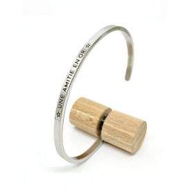 Une amitié en or - Bracelet jonc ajustable à message en acier inoxydable gravure noire