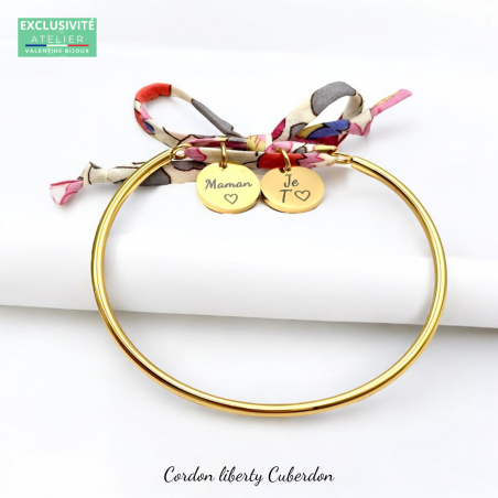 MAMAN ♡, Je T'♡ ou On T'♡, bracelet jonc cordon liberty