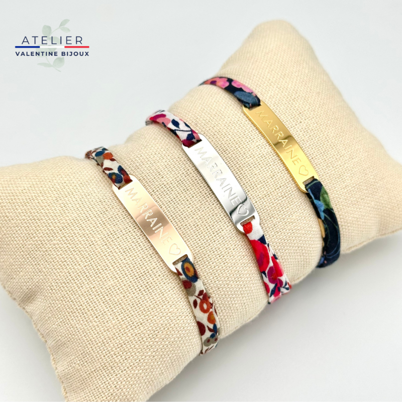 MARRAINE ♡, Bracelet gourmette cordon liberty ajustable