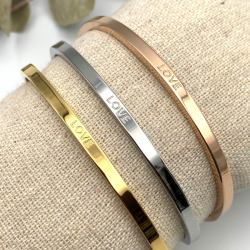 LOVE, Bracelet jonc à message en acier inoxydable