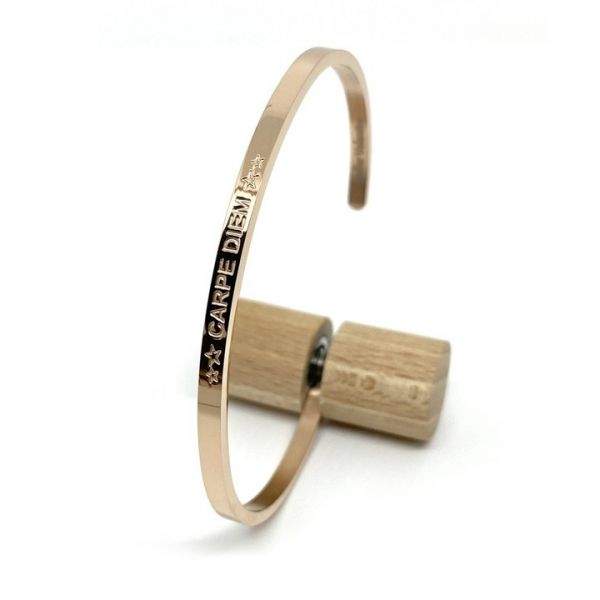 Carpe Diem - Bracelet jonc ajustable à message en acier inoxydable