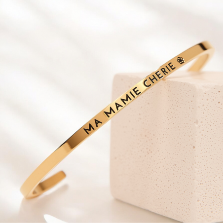 Ma mamie chérie, Bracelet jonc ajustable en acier inoxydable gravure noire