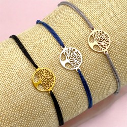 ARBRE DE VIE , argent 925, plaqué or, Bracelet cordon, porte bonheur, chance