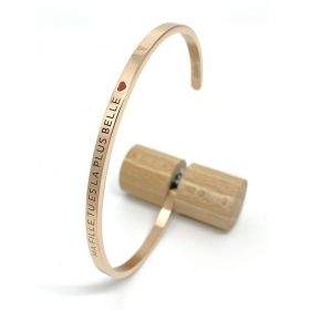 Bracelet jonc ajustable à message "Ma fille, tu es la plus belle" en acier inoxydable gravure noire