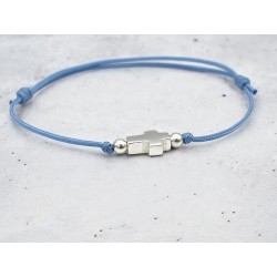 Bracelet cordon ajustable croix en argent massif