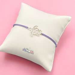 Tortue origami, Bracelet cordon ajustable en argent 925